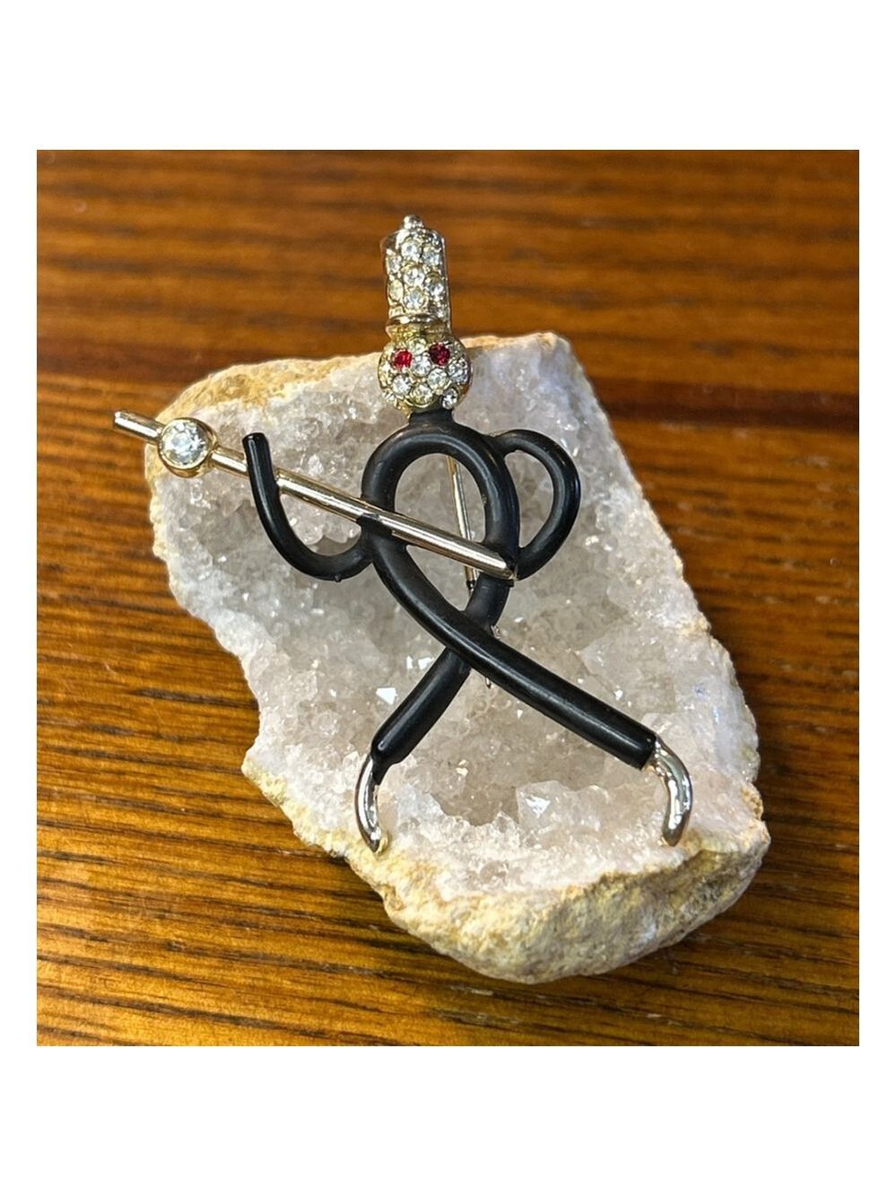 Whimsical Band Leader Brooch Black/Gold with Rhinestones
